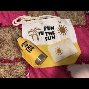 Canvas tote bag , makeup bag & water bottle set.